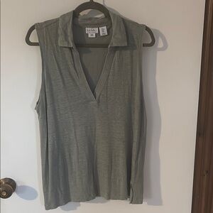 Nicole Miller Women's Olive Linen Sleeveless Blouse